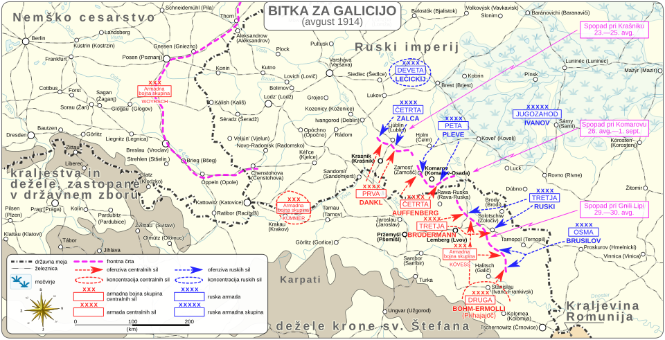Карта Галицької битви, серпень 1914 р.